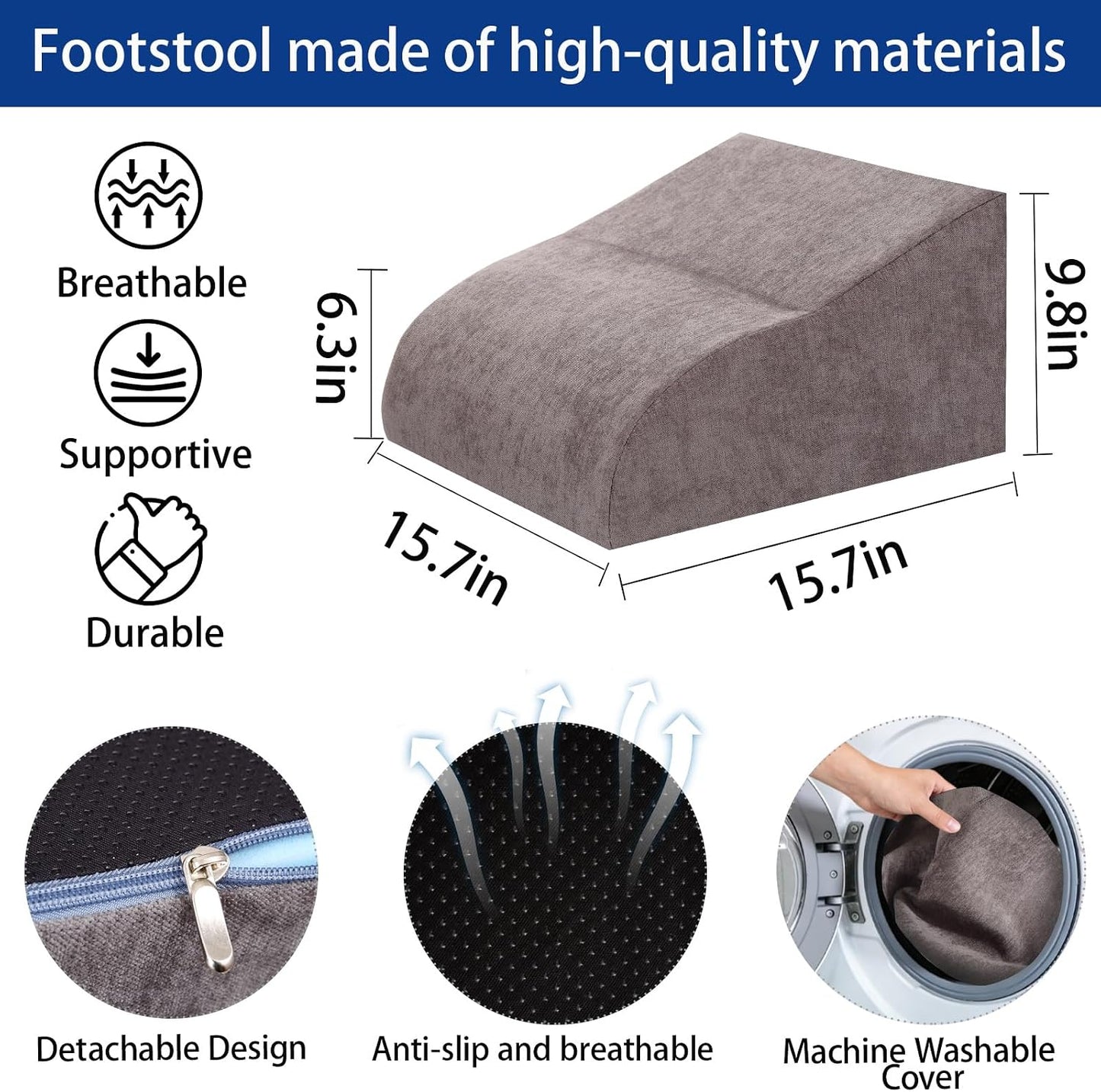 Foot Rest for Under Desk at Work, Ergonomic Under Desk Footrest with Washable Cover for Office, Home & Gaming Leg Elevation Pillow Black