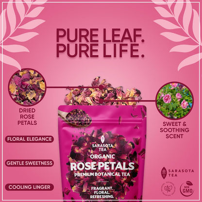 Organic Rose Petals 4.4oz | USDA Organic Dried Rose Petals for Tea, Culinary & Baking | Edible Rose Flowers | Caffeine Free Herbal Tea | Non-GMO | Floral & Aromatic
