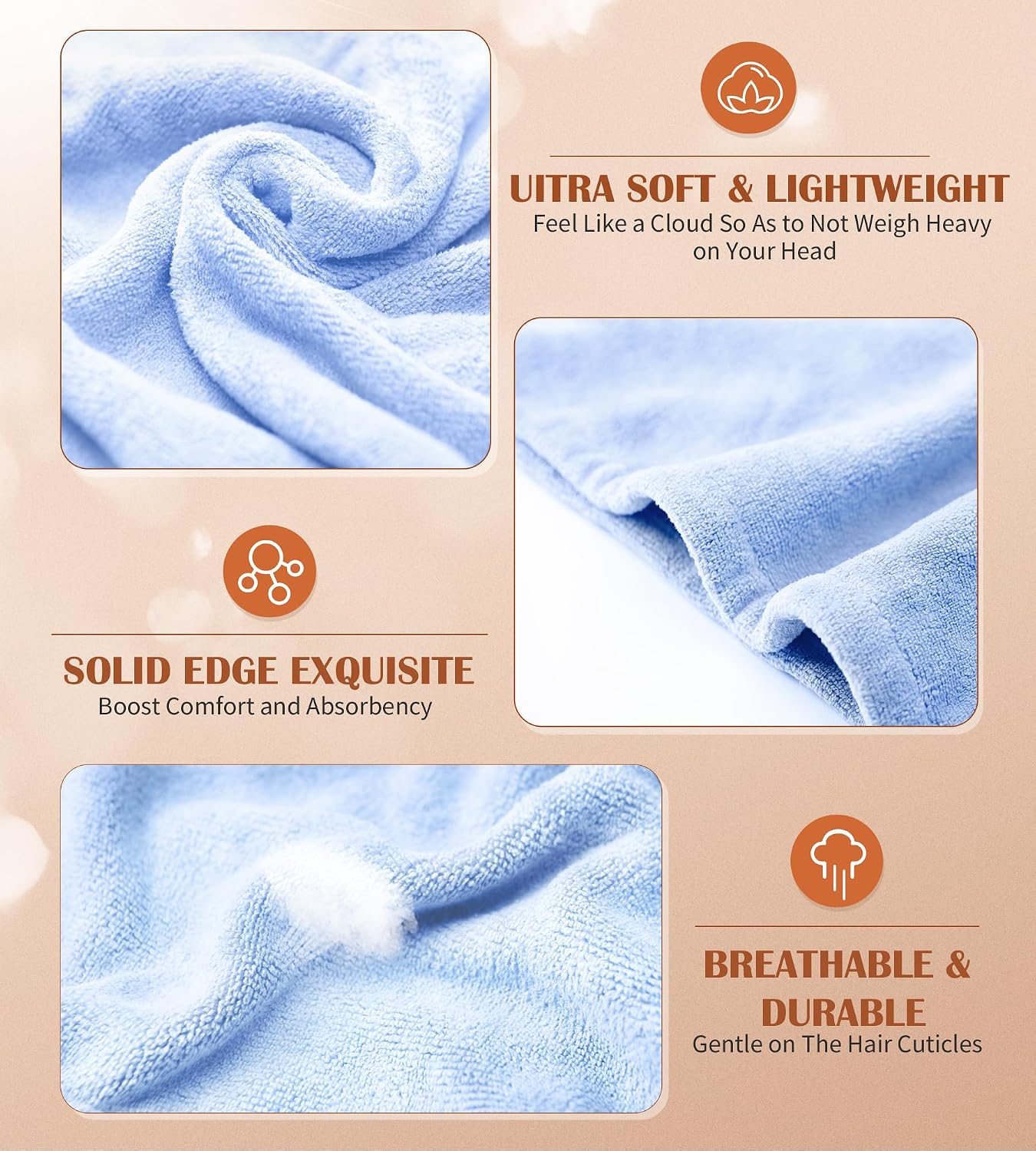 POPCHOSE Microfiber Hair Towel Wrap, 3 Pack Fast Drying Hair Turban, Stocking Stuffers for Women, Soft Ultra Absorbent, No Frizz Hair Wrap Towels for Women Wet Hair, Curly, Longer, Thicker Hair