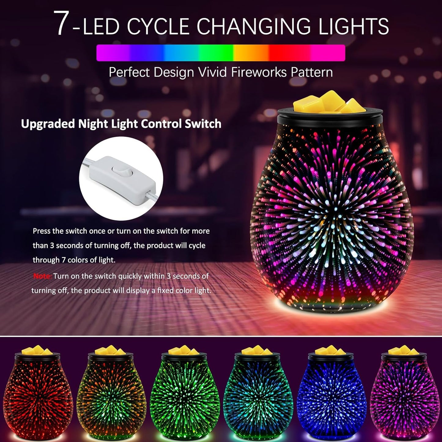 Wax Melt Warmer for Scented Wax- Glass Wax Melter for Home Fragrance with Removable Tray, Essential Oil Warmer Wax Cubes Burner Aroma Night Light for Home Office Bedroom Decor Gifts for Women