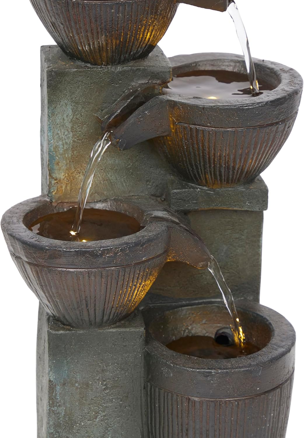 Alpine Corporatio 14" Tall Stoned Jar Cascading Water Fountain with LED Lights, Elegant Tabletop Water Feature for Home, Office, Living Room, and Bedroom Decor, Gray