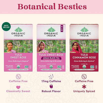 ORGANIC INDIA Tulsi Cinnamon Rose Tea Bags, 18 Infusion Bags, 3 Pack