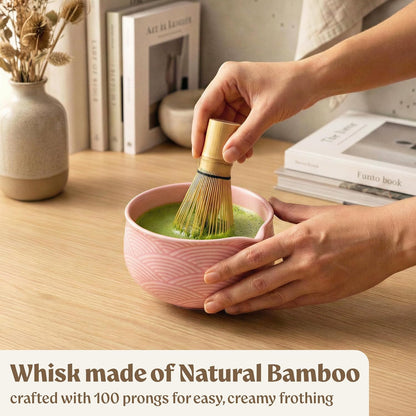 EDELHAUS Matcha Kit Whisk Set (7 Pcs) - Complete Matcha Set, Matcha Bowl with Spout, Whisk with Holder, Bamboo Scoop with Rest and Sifter, Perfect Kit for Matcha Lovers (Green Mist)