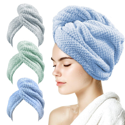 my novel things 3 Pack Hair Towel Wrap for Women, 25.4" x 9.8" Microfiber Towels, Super Absorbent Quick Dry with Button for Curly Hair Anti Frizz (Pink,White,Purple) Gift for Women Girls