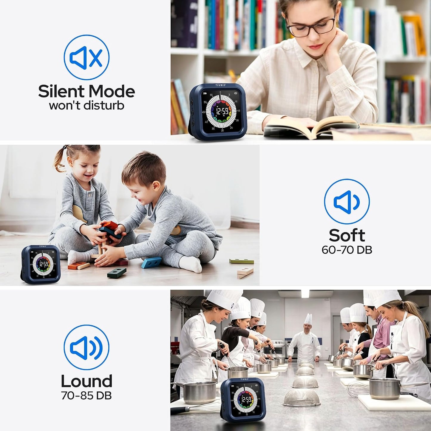 Visual Timer for Kids with Color Display Kitchen Timer 1500mAh Battery | Memory Function Scroll Wheel Control, Magnetic Back with Stand, Up to 12h59m Countdown, Kitchen, Study & Classroom
