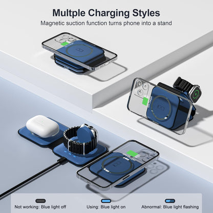 3 in 1 Charging Station for Multple Devices,Foldable 3 in 1 Wireless Charger for Travel,NANO Wireless Charging Station for iPhone17 16 15 14 13 12 Pro Max/Watch 10 9 8 7 6 5 4 3 Ultra/AirPod Pro