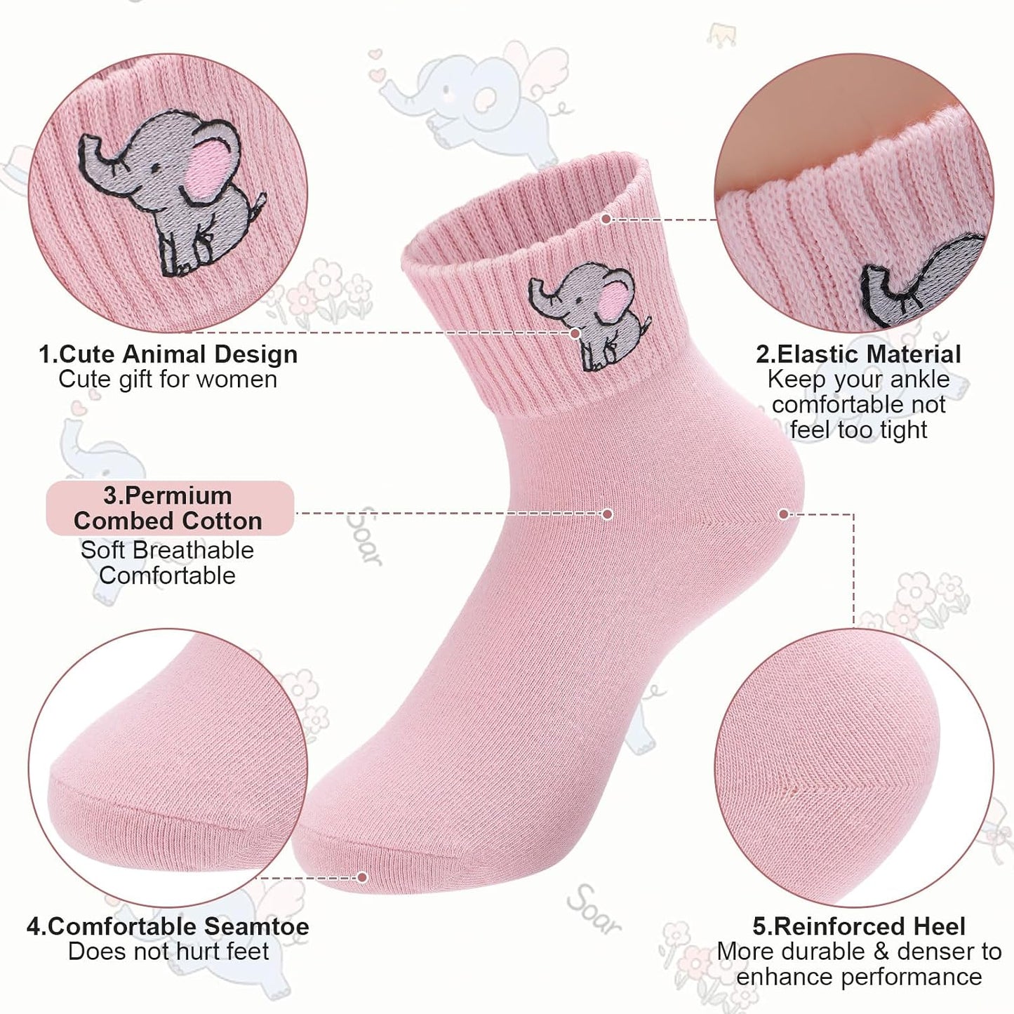 Eurzom 10 Pairs Socks Womens Crew Elastic Ankle Length Cotton Socks Aesthetic Cute Lightweight Low Cut Gifts for Women - Colors B