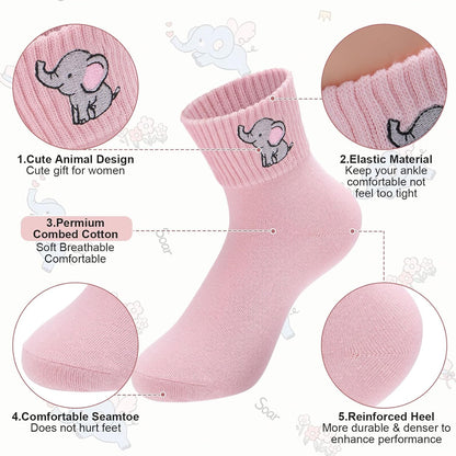 Eurzom 10 Pairs Socks Womens Crew Elastic Ankle Length Cotton Socks Aesthetic Cute Lightweight Low Cut Gifts for Women - Colors B