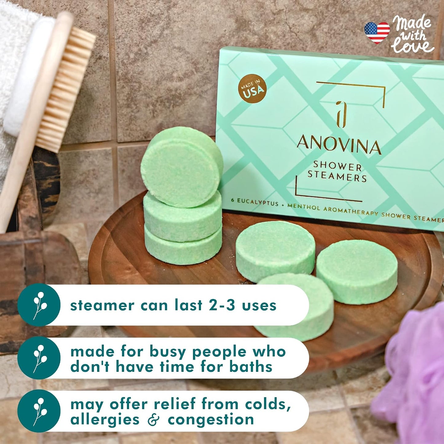 Anovina Lavender Shower Steamers USA Made – Calming Aromatherapy Shower Bombs – Relaxation & Self-Care – Lavender Gifts for Women and Calming Gifts for Women, Perfect for Home & Holiday Wellness