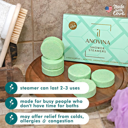 Anovina Lavender Shower Steamers USA Made – Calming Aromatherapy Shower Bombs – Relaxation & Self-Care – Lavender Gifts for Women and Calming Gifts for Women, Perfect for Home & Holiday Wellness