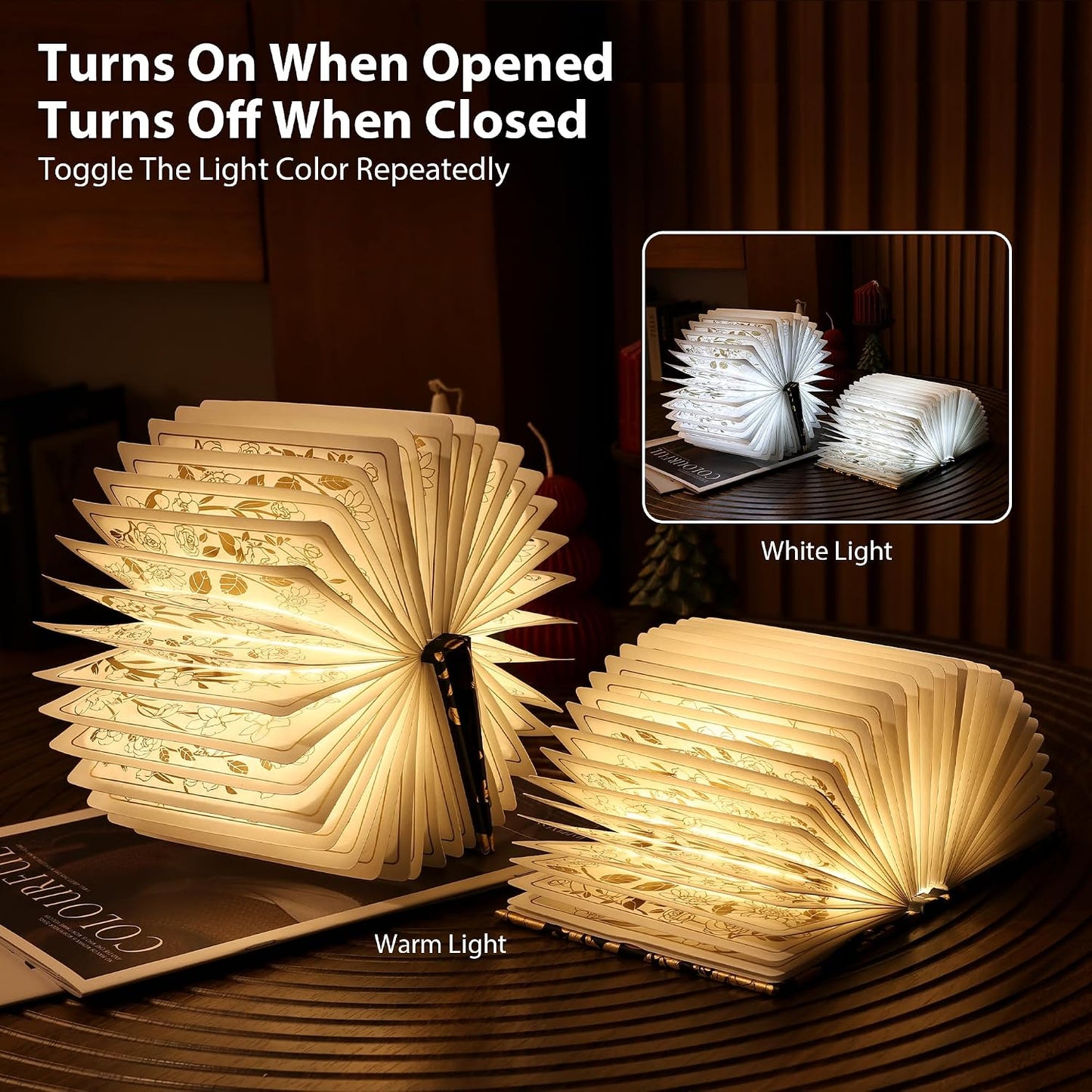 Book Lover Gift, Folding Book Lamp Decor, Portable Print Book Light