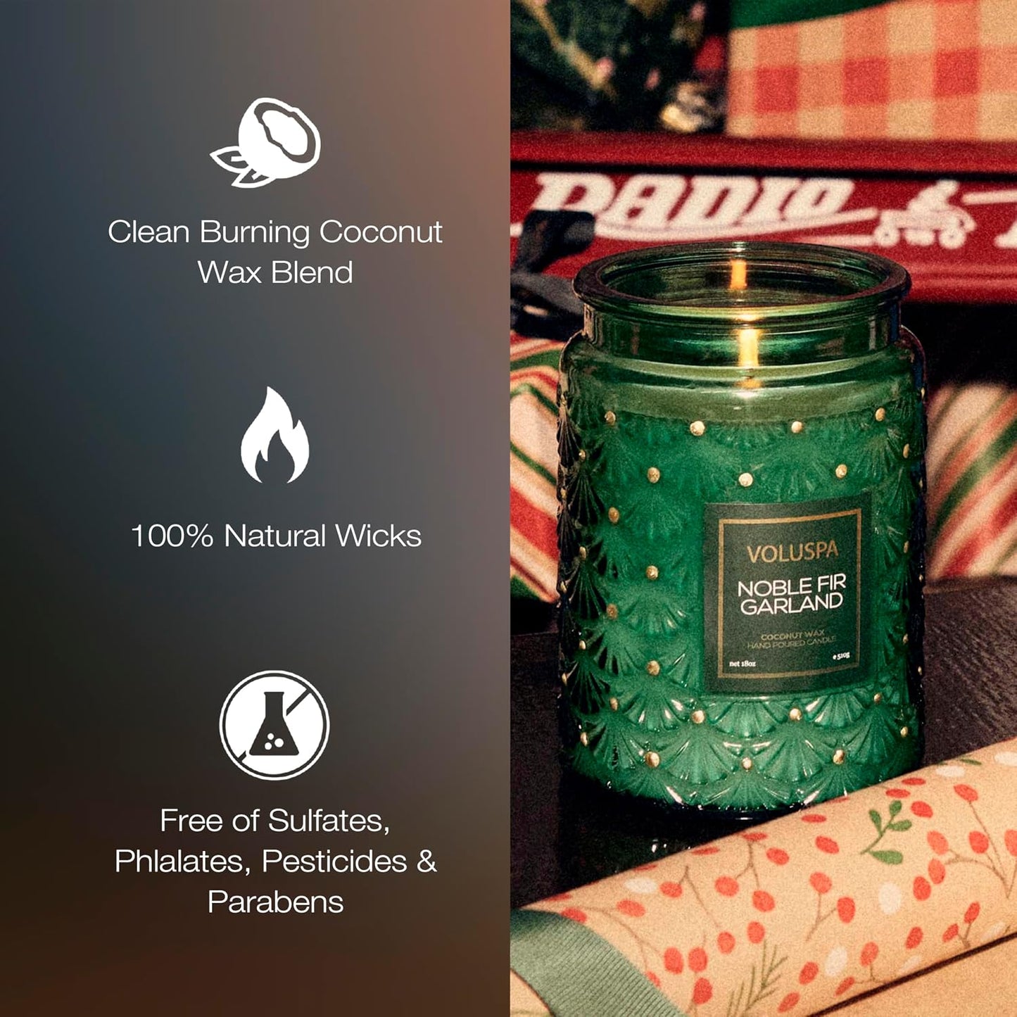 Voluspa Baltic Amber Candle, 18 oz, Coconut Wax Blend, Scented Candles for Home, 100 Hour Burn Time, Candle Jar