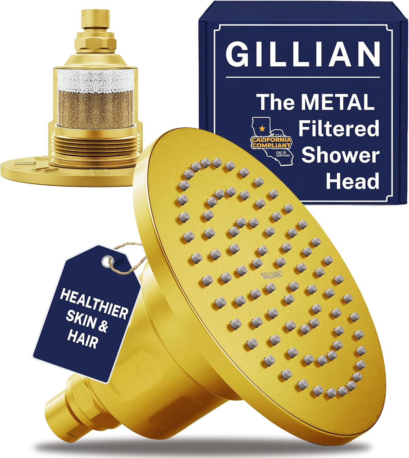 Gillian Metal Filtered Shower Head High Pressure, KDF-55 Removes Chlorine