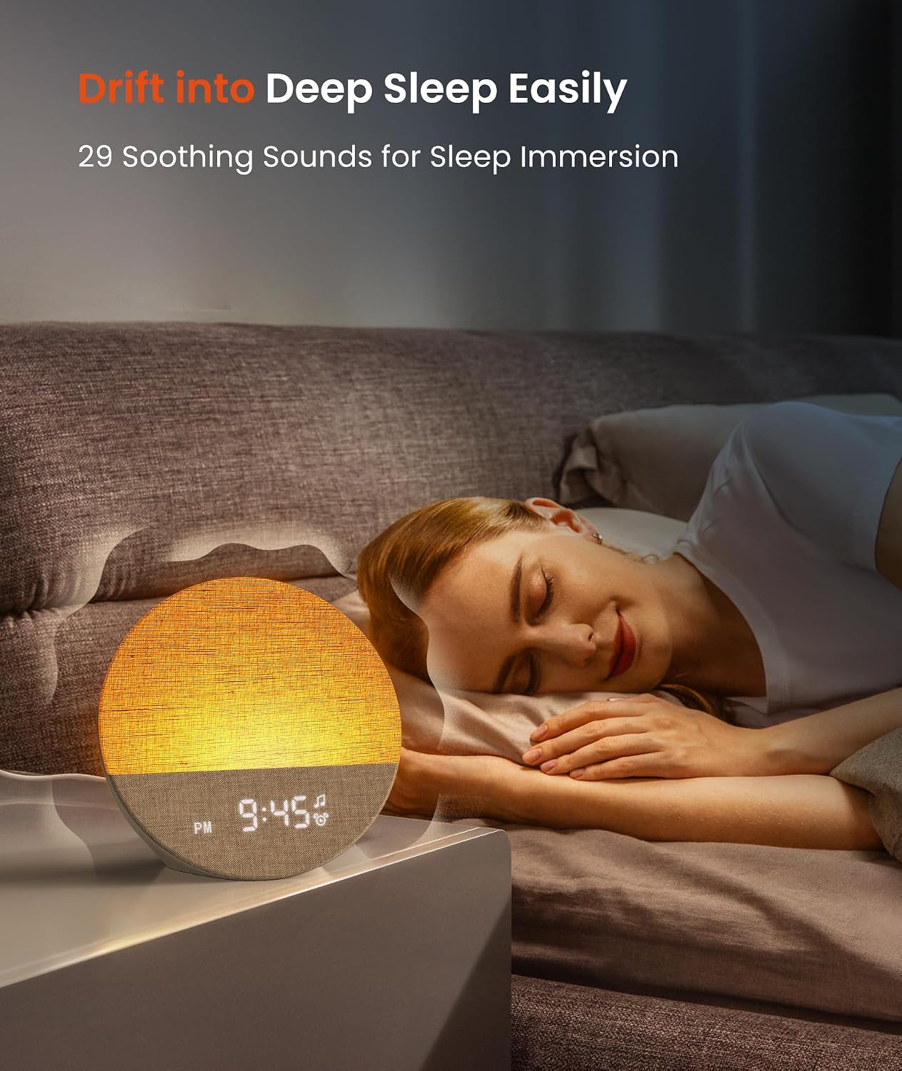 Dreamegg Sunrise 1 - Sunrise Alarm Clock, Sound Machine for Sleep, Customizable Sleep Routines, Dimmable Night Light, 29 Soothing Sounds, White Noise Machine, Wake Up Light for Bedrooms, Adults, Kids