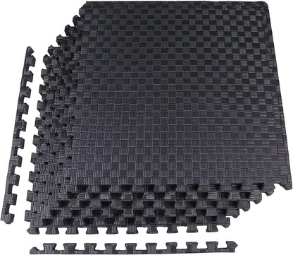 BalanceFrom Puzzle Exercise Mat 1/2" Thick, EVA Interlocking Foam Floor | Tiles for Home Gym, Mat for Home Workout Equipment, Floor Padding for Kids, Black, 24 in x 24 in x 1/2 in, 144 Sq Ft-36 Tiles