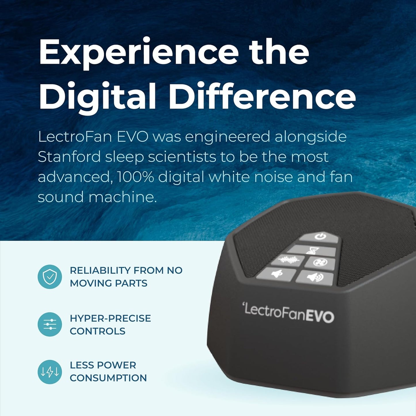 Adaptive Sound Technologies LectroFan EVO - Non-Looping Sound Machine for Sleep - Soothing Noise - Convenient Sleep Timer - Lightweight Build - USB-Powered - White