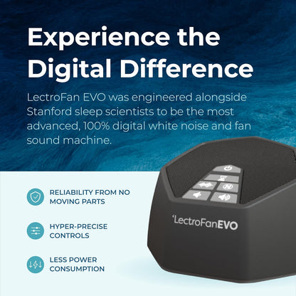 Adaptive Sound Technologies LectroFan EVO - Non-Looping Sound Machine for Sleep - Soothing Noise - Convenient Sleep Timer - Lightweight Build - USB-Powered - White