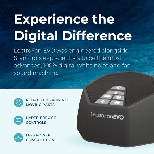 Adaptive Sound Technologies LectroFan EVO - Non-Looping Sound Machine for Sleep - Soothing Noise - Convenient Sleep Timer - Lightweight Build - USB-Powered - White