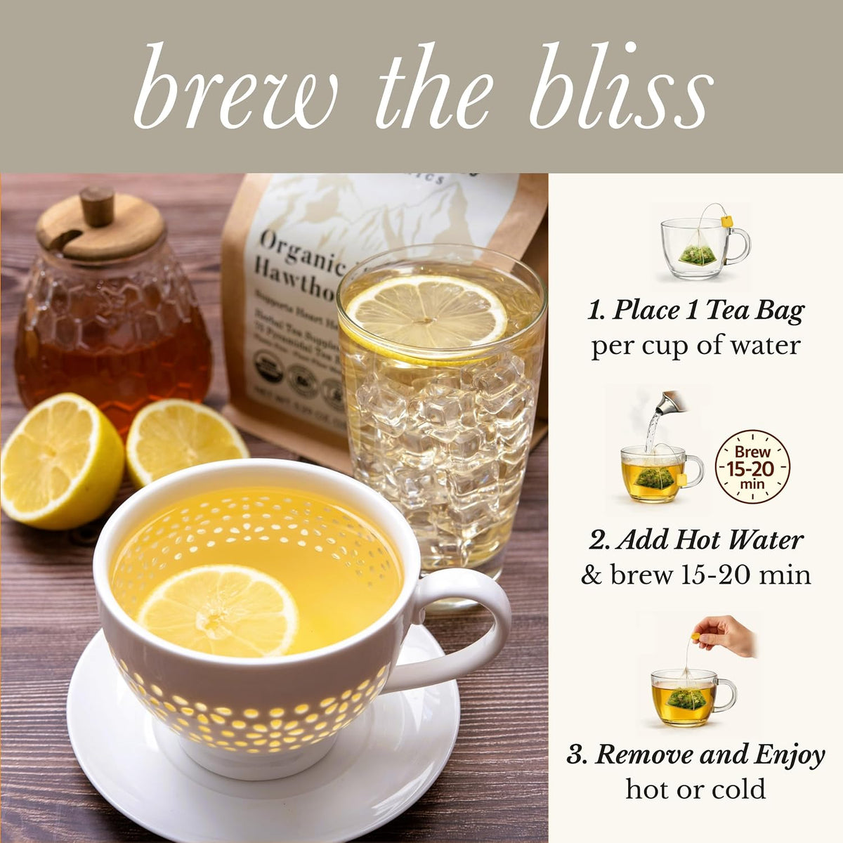 Wild Bliss Organic Hawthorn Leaf and Flower Tea, 75 Tea Bags