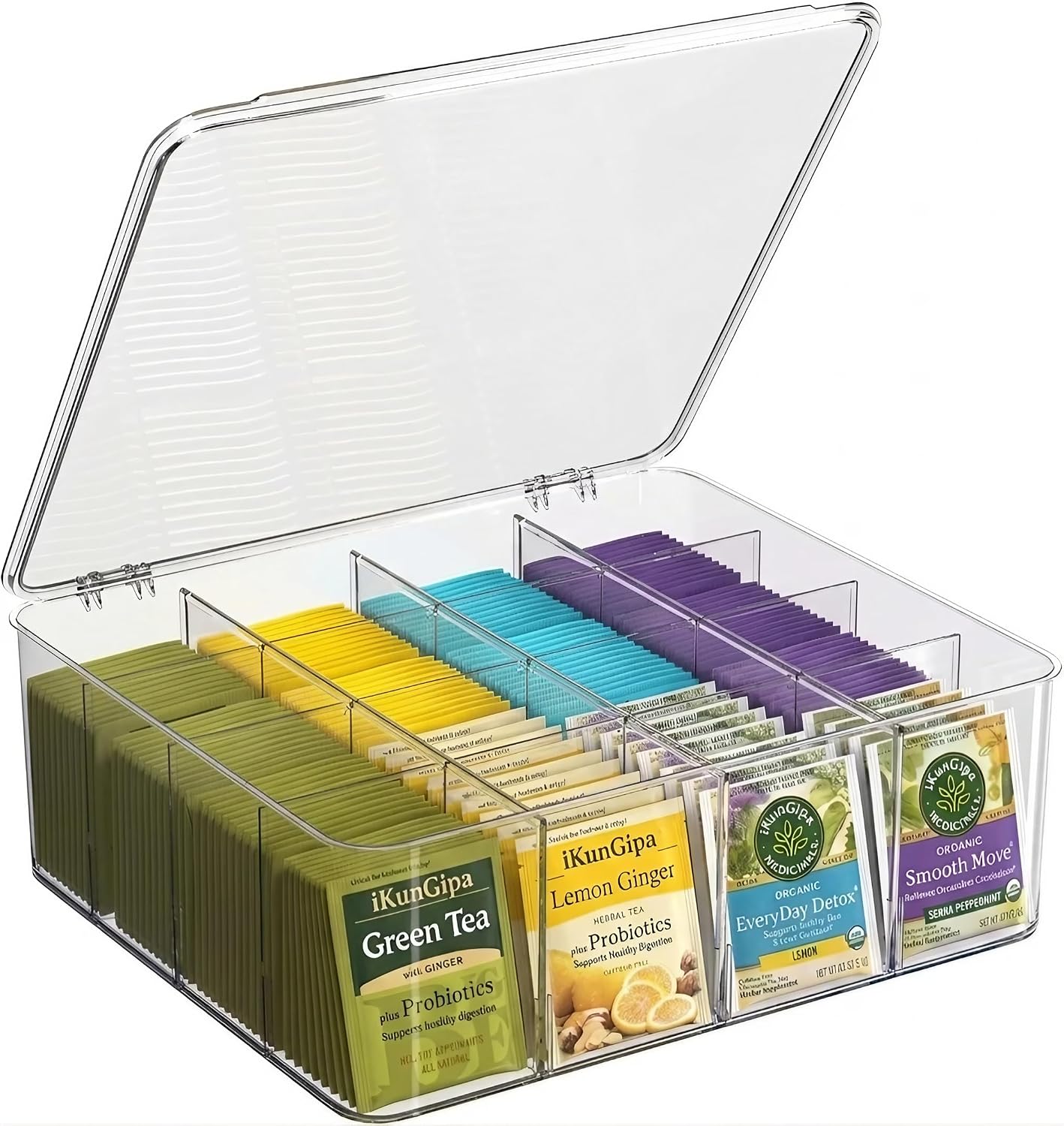 Tea Bag Organizer With Lid - Extra Large Clear Tea Box for Tea Bags Storage