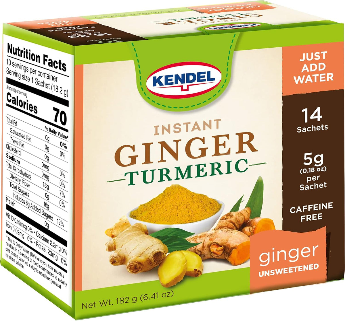 Kendel Instant Ginger Turmeric Tea - 14 Sachets, Unsweetened