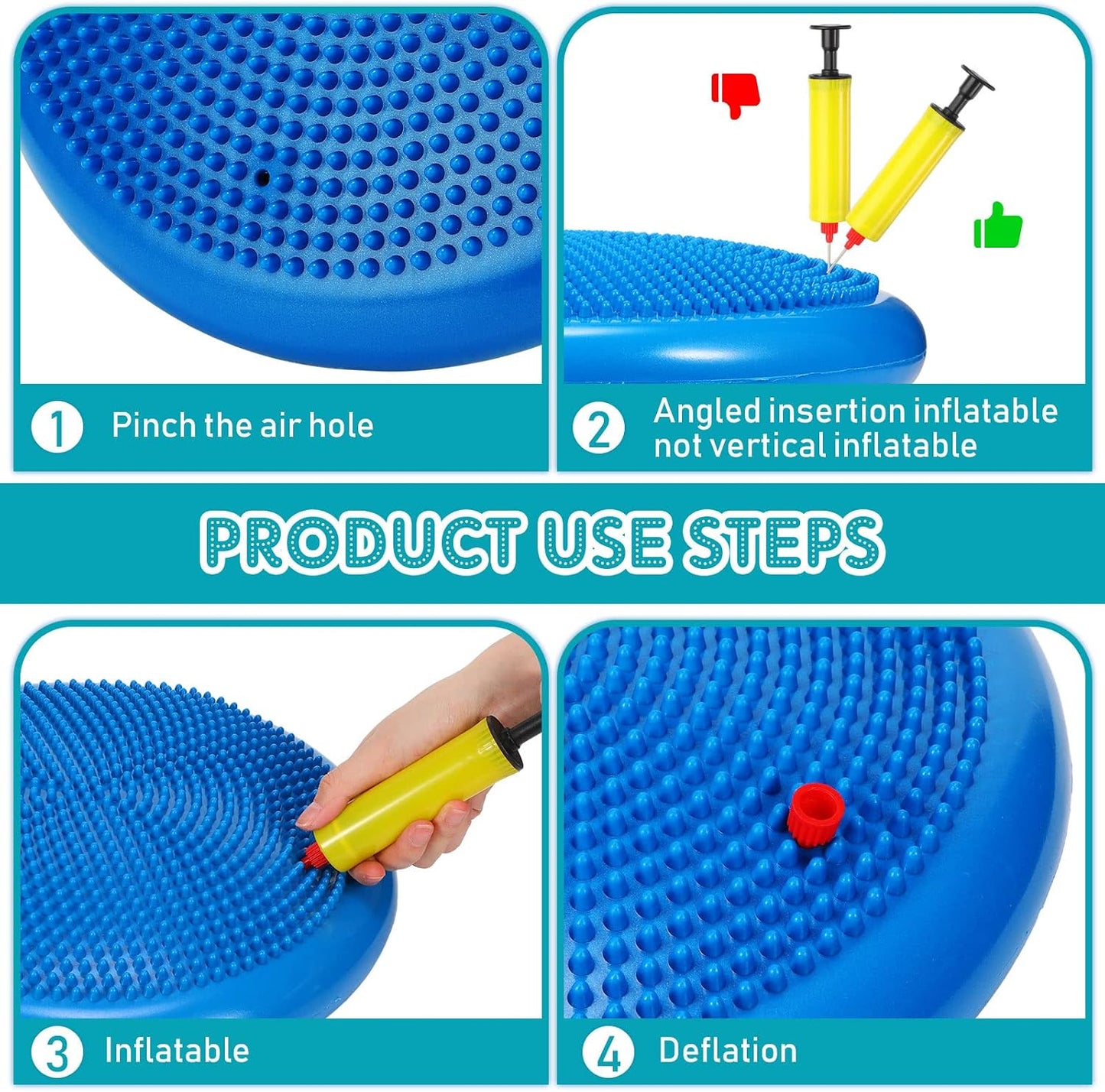 Sotiff 4 Pcs Inflated Wobble Cushion Wiggle Seat for Sensory Kids Flexible Seat for Classroom Wobble Disc with Inflation Pump Stability Balance Board for Adult Physical Therapy Exercise