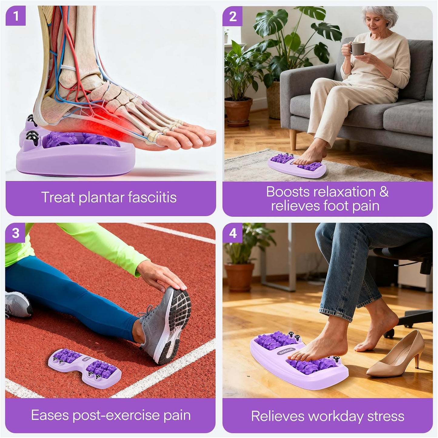Meifuly Double Foot Massage Roller for Plantar Fasciitis, Portable Dual Foot Roller Tool for Home Use(Purple)