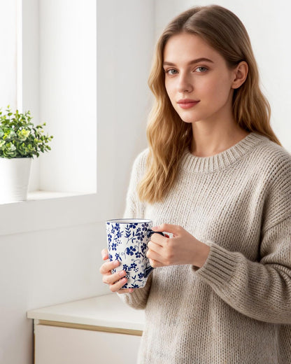 vancasso SELENE Porcelain Tea Mug, 18 oz Porcelain Tea Cup with Infuser and Lid Steeps Loose Leaf Tea, Microwave & Dishwasher Safe, Blossom Cluster