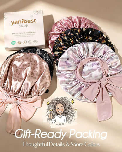YANIBEST Adjustable Satin Bonnet for Sleeping Women Double Layer Hair Wrap Reduce Friction Prevent Frizz Natural Curly Hair