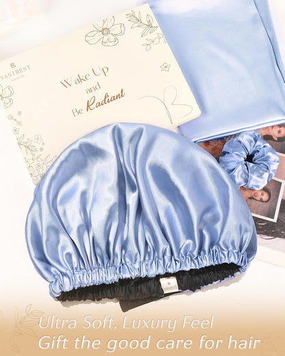 YANIBEST Adjustable Satin Bonnet Double Layer Hair Bonnet for Sleeping Bonnets for Women Hats Curly Natural Hair, Blush Pink