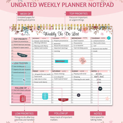 Thboxes Weekly To Do List Notepad, 8.5"x11" Desk Planner 52 Sheets, Green | 100GSM Paper Undated Habit Planner, Productivity Organizer Notepad, for Home School Office Work, Travel, College Essentials