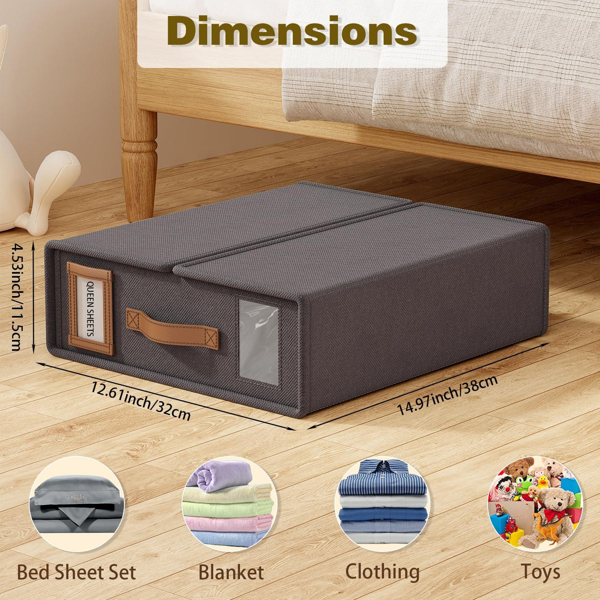 Bed Sheet Organizers and Storage (4 Pack, Queen & King Size) – Foldable Linen Closet Organizers with Window & Label, Zipper Bedding Storage Box for Sheets, Duvet Covers, Pillow Cases – Gray