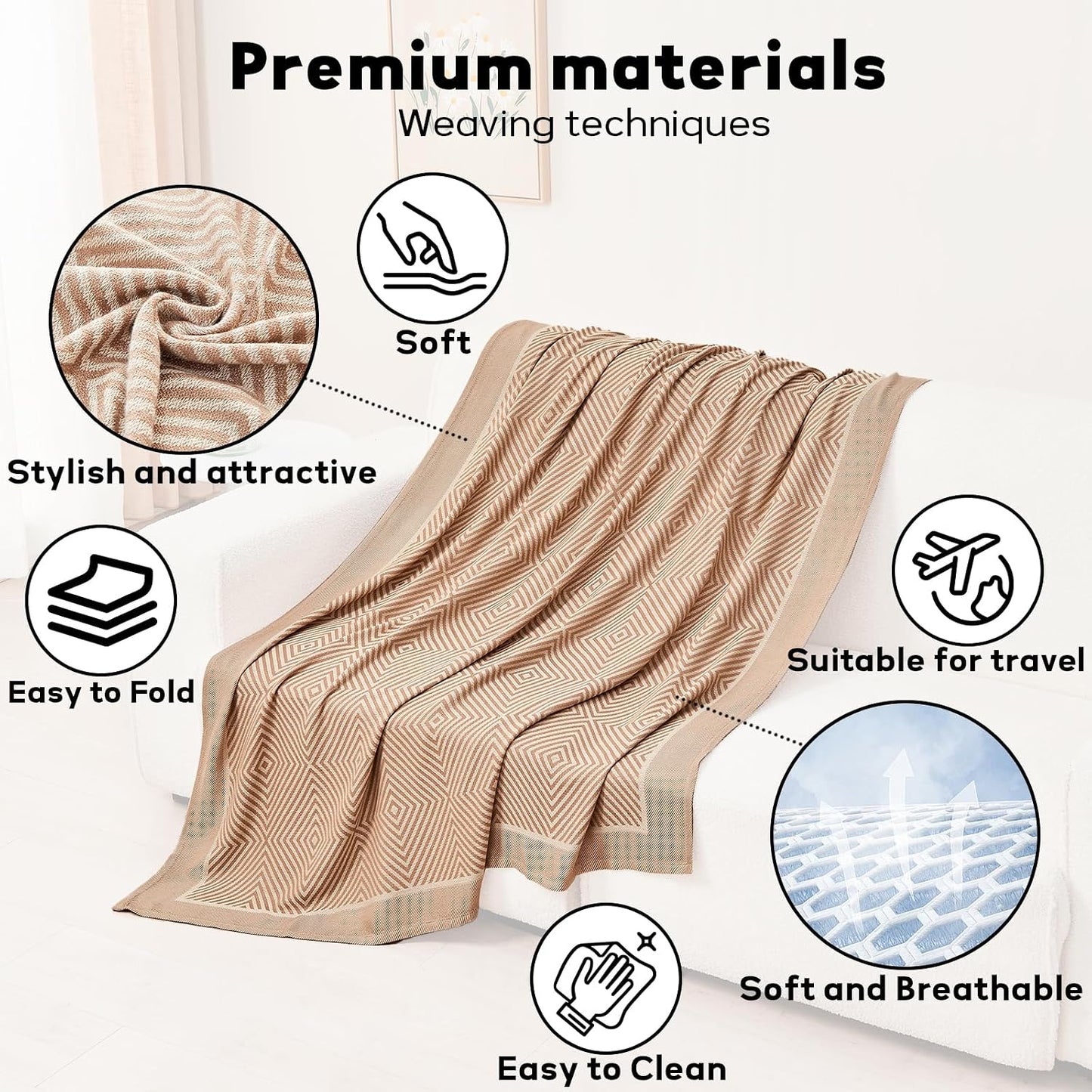 Travel Blanket Airplane - Ultra Soft & Lightweight Knit Design Compact Airplane Blanket,53x72 Inch,Stylish Travel Shawl Wraps for Flights,Office,Home Use,Travel Essentials & Gifts