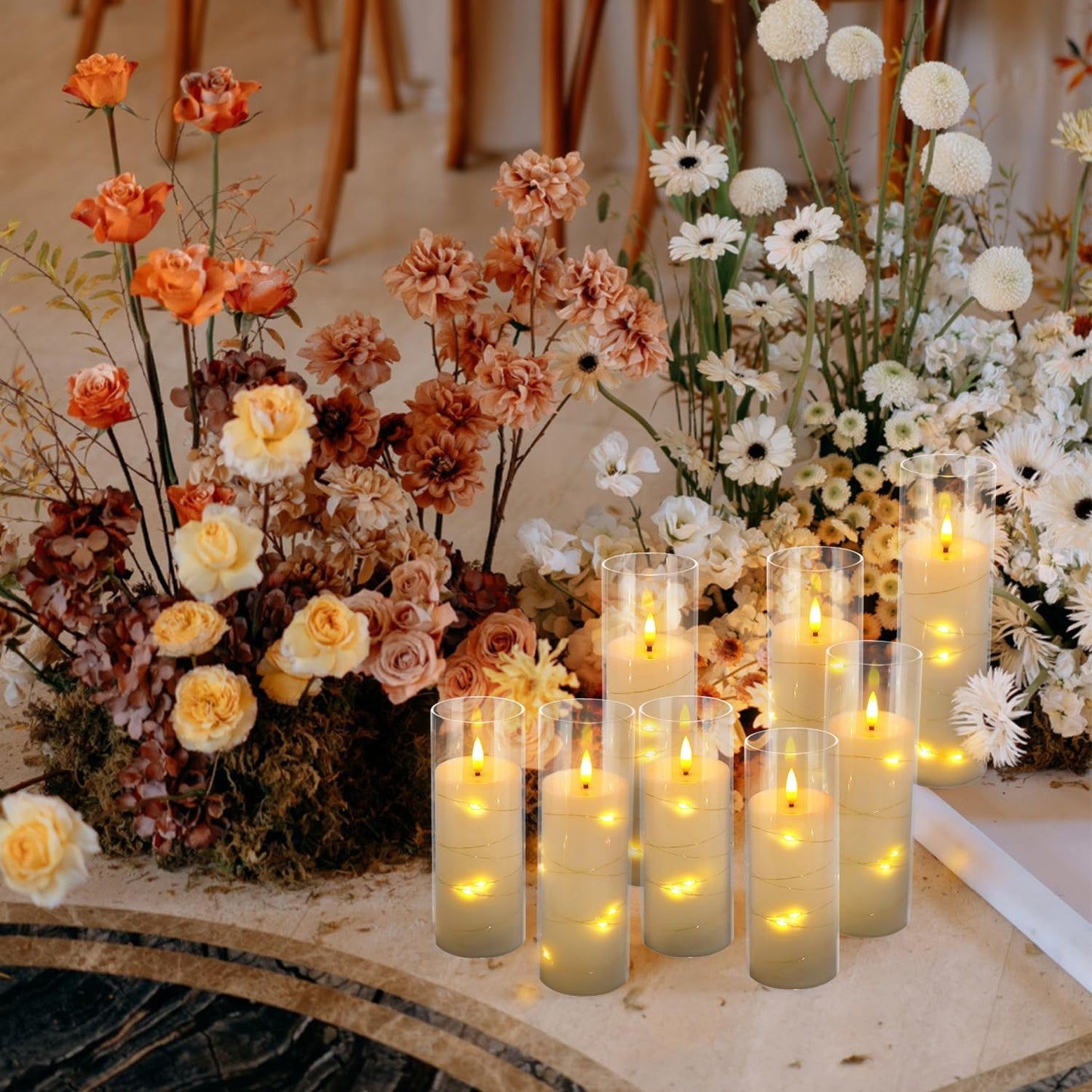 YOROXRG Set of 24 Waterproof Outdoor Flameless Candles, LED Candles with 4 Remote and Timer,(H 4" 5" 6" x D 2.2"),for Halloween Wedding Festiv