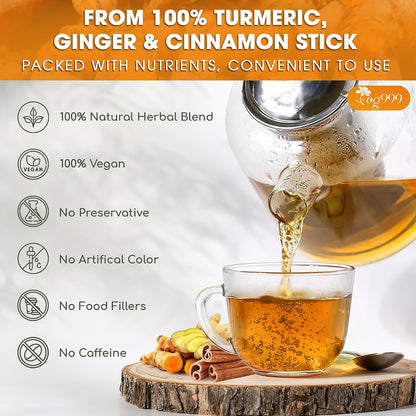 TOG999, Premium 15oz Ginger Turmeric Cinnamon Loose Leaf Herbal Tea - Premium Quality Spiced Herbal Blend – Caffeine-Free, Non-GMO, Natural Dried Roots and Bark. Vegan-Friendly.