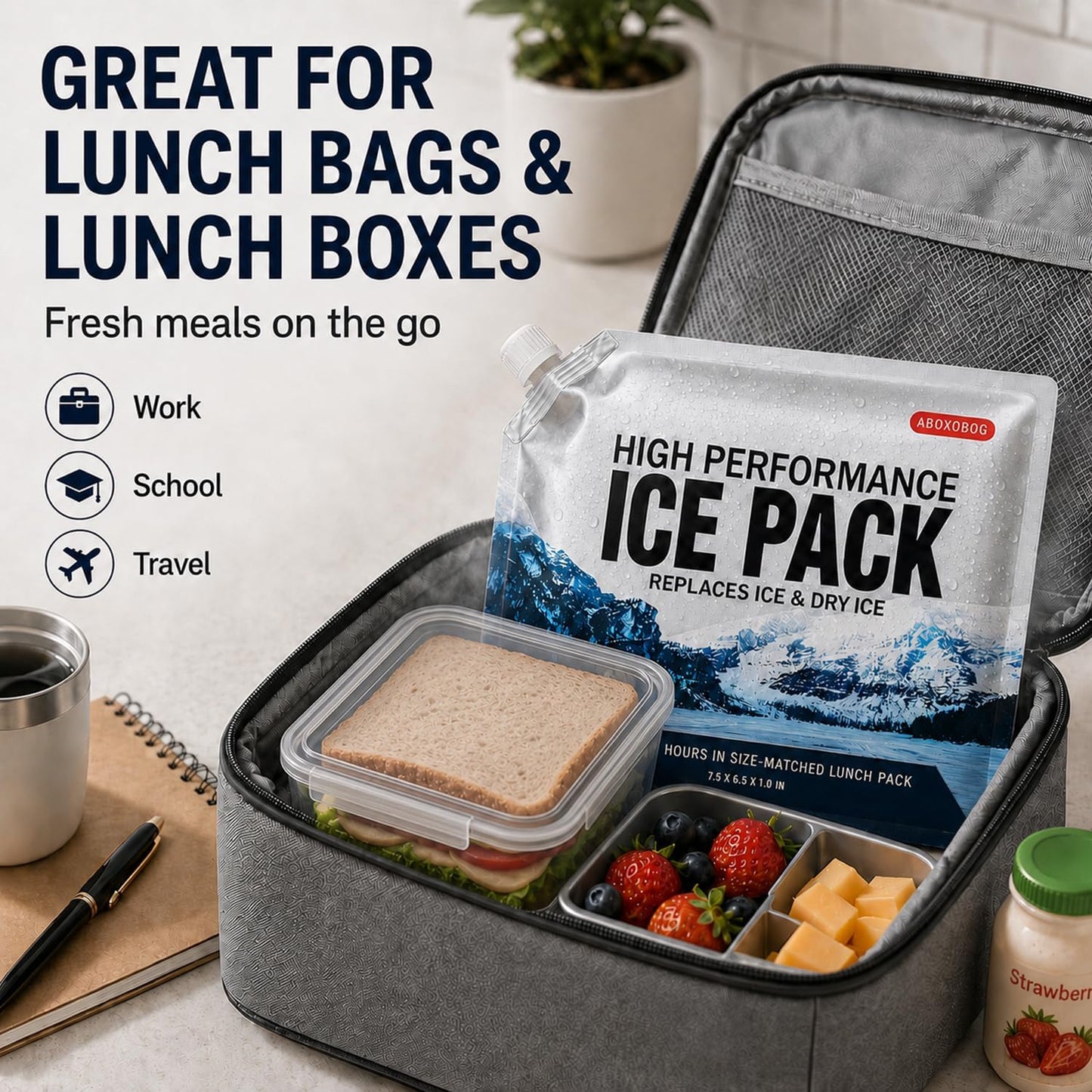 Reusable Ice Packs for Coolers Long Lasting Gel Freezer Packs for Lunch Bags Cooler Backpack Lunch Box, Keeps Food Cold Fresh (9.8"x9.8"x3P)