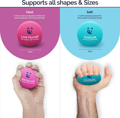 Mind & Body Stress Balls for Adults - Multi-Density Squeeze Balls for Hand Therapy & Grip Strengthening - Stress & Anxiety Relief - Choose 3-Ball (Soft, Medium & Hard) or 2-Ball (Soft & Hard) Sets