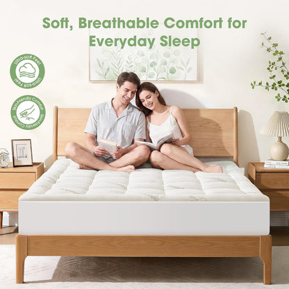 Mattress Pad Queen Size, Cooling Pillow Top Mattress Topper, Ultra Soft Viscose Made from Bamboo, Breathable for Hot Sleepers, Deep Pocket 8"-20", Green
