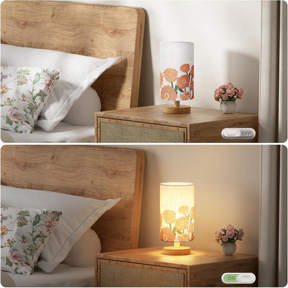 Fenmzee Small Table Lamp for Bedroom - Inline Control, Bedside Lamp with 3000K A15 LED Blub, Easy Assembly (Cream Shade - Wood Base, 9" Inline Control)