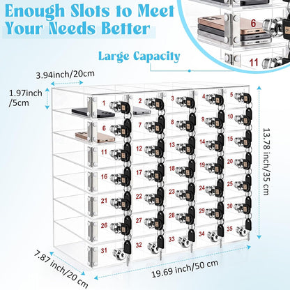 Layhit 20 Slots Cell Phone Locker Box for Classroom Clear Acrylic Cell Phone Storage Cabinet Bin with Door Locks for Classroom School Students Office Factory Employees