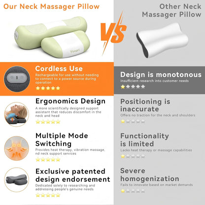 Yunari 3-in-1 Cordless Cervical Neck Support Pillow with Gentle Heat and Airbag Compression, Ergonomic Vibration Pillow for Home, Office and Travel Relaxation (Grey)