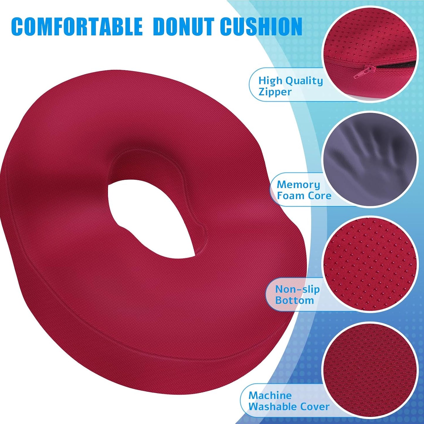 BlissTrends Donut Pillow Seat Cushion,Donut Chair Cushions for Postpartum Pregnancy & Hemorrhoids,Tailbone Pain Relief Cushion,Memory Foam Lifting Cushions for Office&Home Chairs (Black)