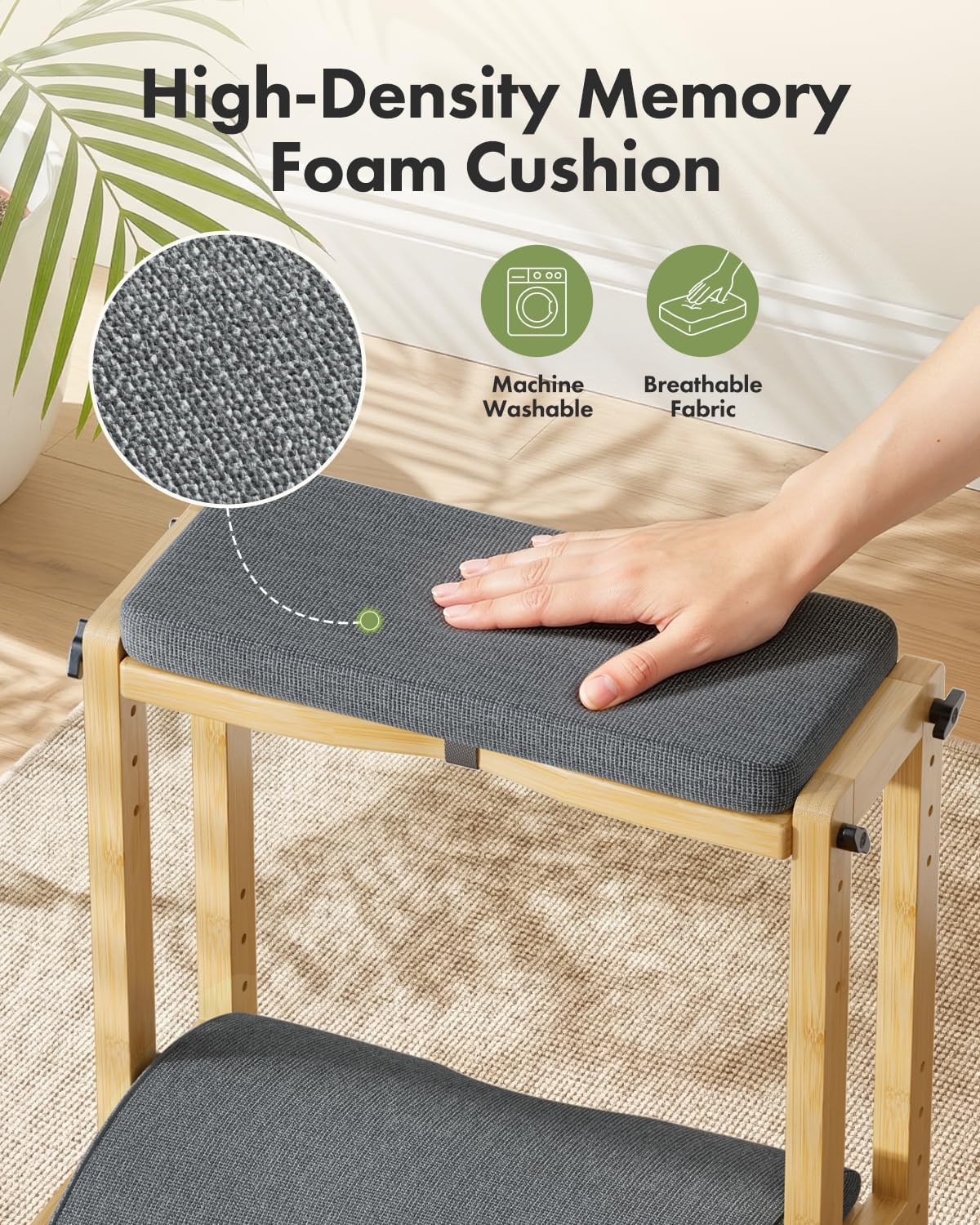 Amazer Bamboo Under Desk Footrest with Cushion 3-in-1, Reversible Ergonomic Wood Rocking Foot Rest for Under Desk at Work, Adjustable Foot Stools with Washable Cover, Desk Leg Rest for Home Office