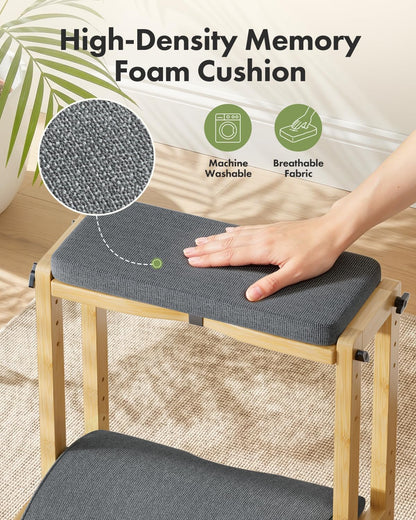 Amazer Bamboo Under Desk Footrest with Cushion 3-in-1, Reversible Ergonomic Wood Rocking Foot Rest for Under Desk at Work, Adjustable Foot Stools with Washable Cover, Desk Leg Rest for Home Office
