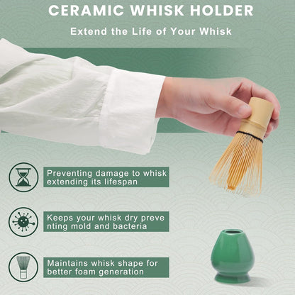 Matcha Whisk Set, Ceramic Matcha Set Includes Matcha Bowl, Matcha Whisk (Chasen) and Holder, Sifter, Bamboo Scoop & Spoon - 6 Pcs Matcha Kit for Matcha Lovers White