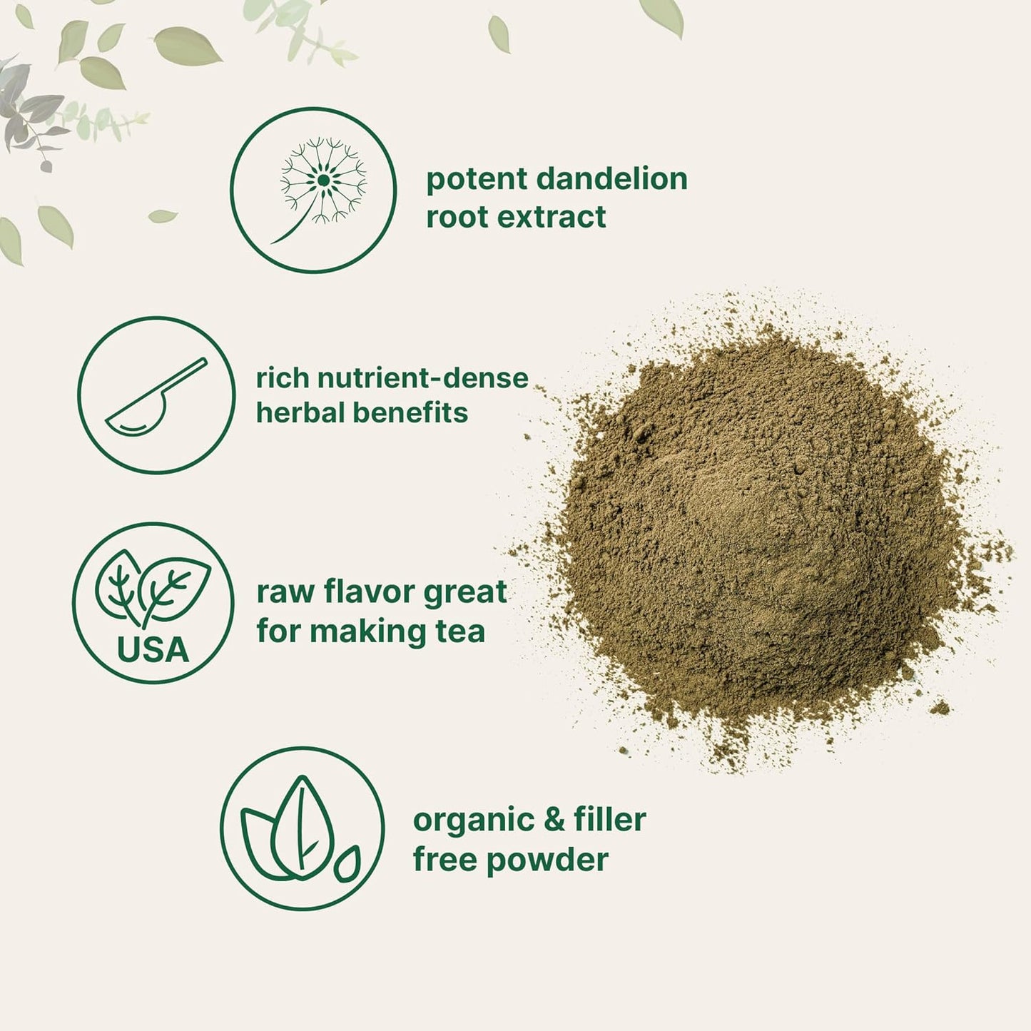 Organic Dandelion Root Tea Powder, 8oz | Up to 220 Servings | Premium Source for Daily Beverage | 100% Pure Dandelion Supplement | Caffeine Free, Non-GMO, No Sugar, Eco-Friendly Recyclable Bags