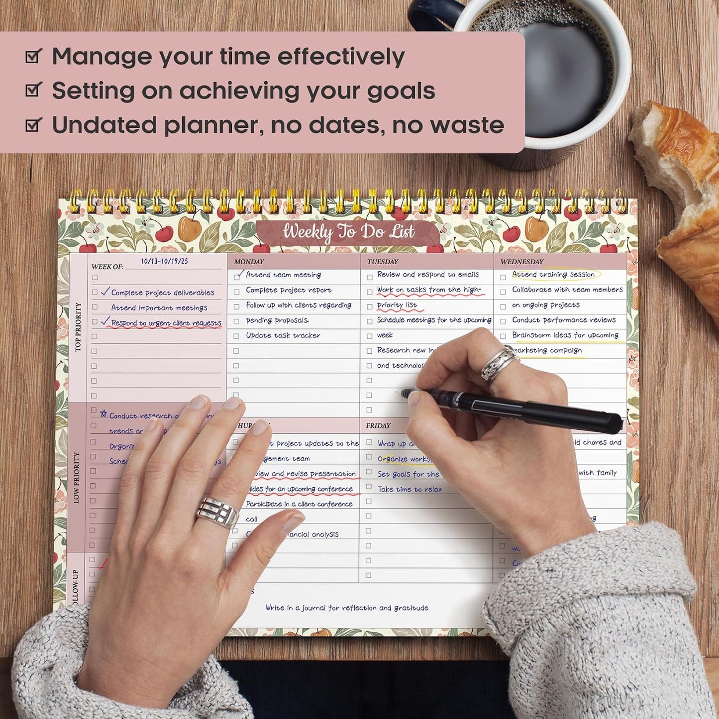 Taja Weekly To Do List Notepad with 52 Undated Sheets（8.5"×11"）- Weekly Desk Planner for Women & Man, Work and Home -1 Pack Violet Dream