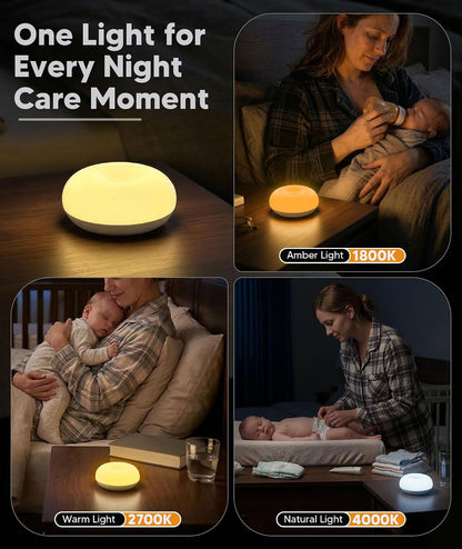 Baby Night Light for Nursery, 1800K Amber No Blue Light for Breastfeeding & Diaper Changes, Dimmable Silicone Egg Lamp with Flip Control, Brightness Memory, Child Lock, USB-C Rechargeable Nightlight