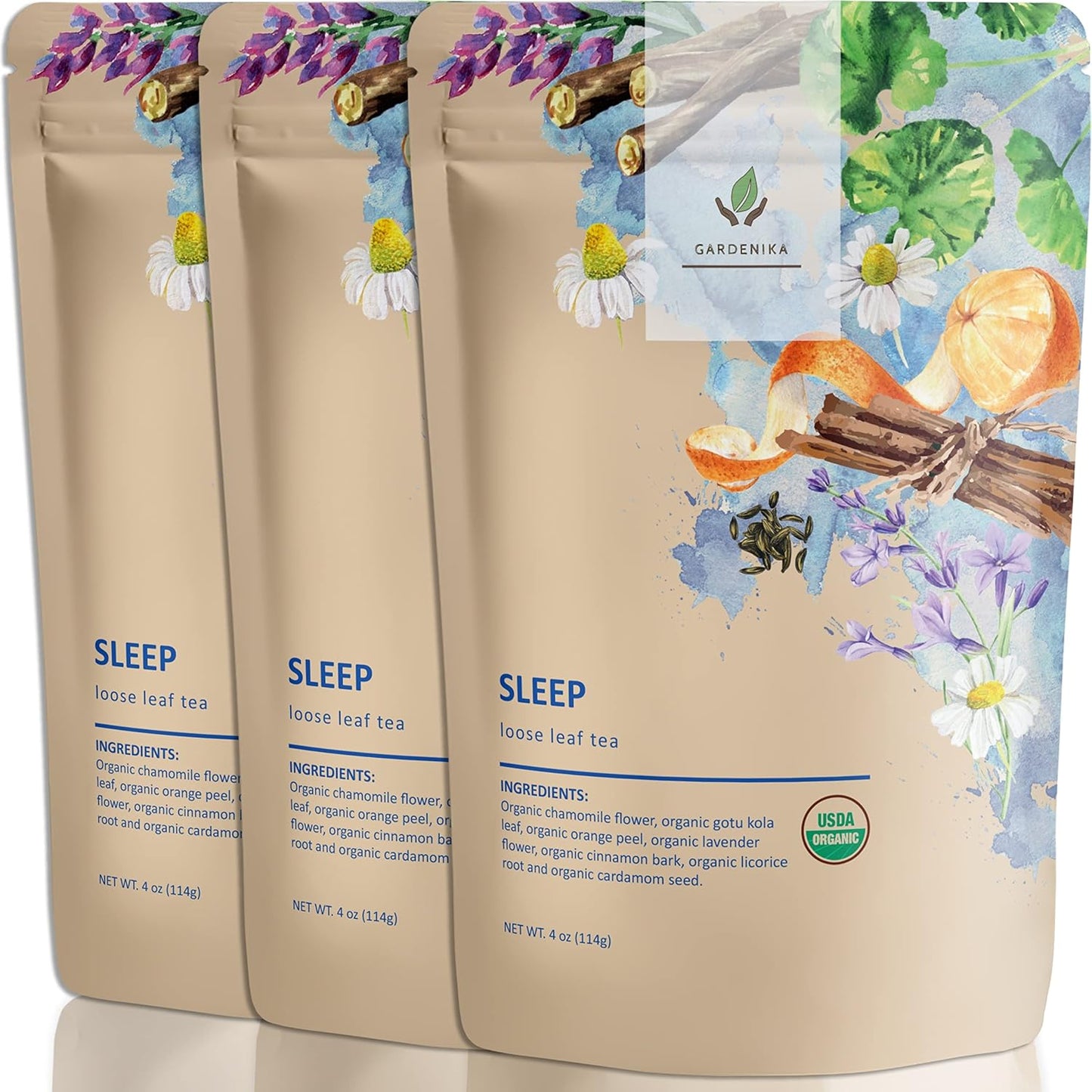Gardenika Organic Loose Leaf Tea Sampler – 8 Pack, 1 LB – Herbal and Naturally Caffeine-Free Set - Ayurvedic Assortment Blend