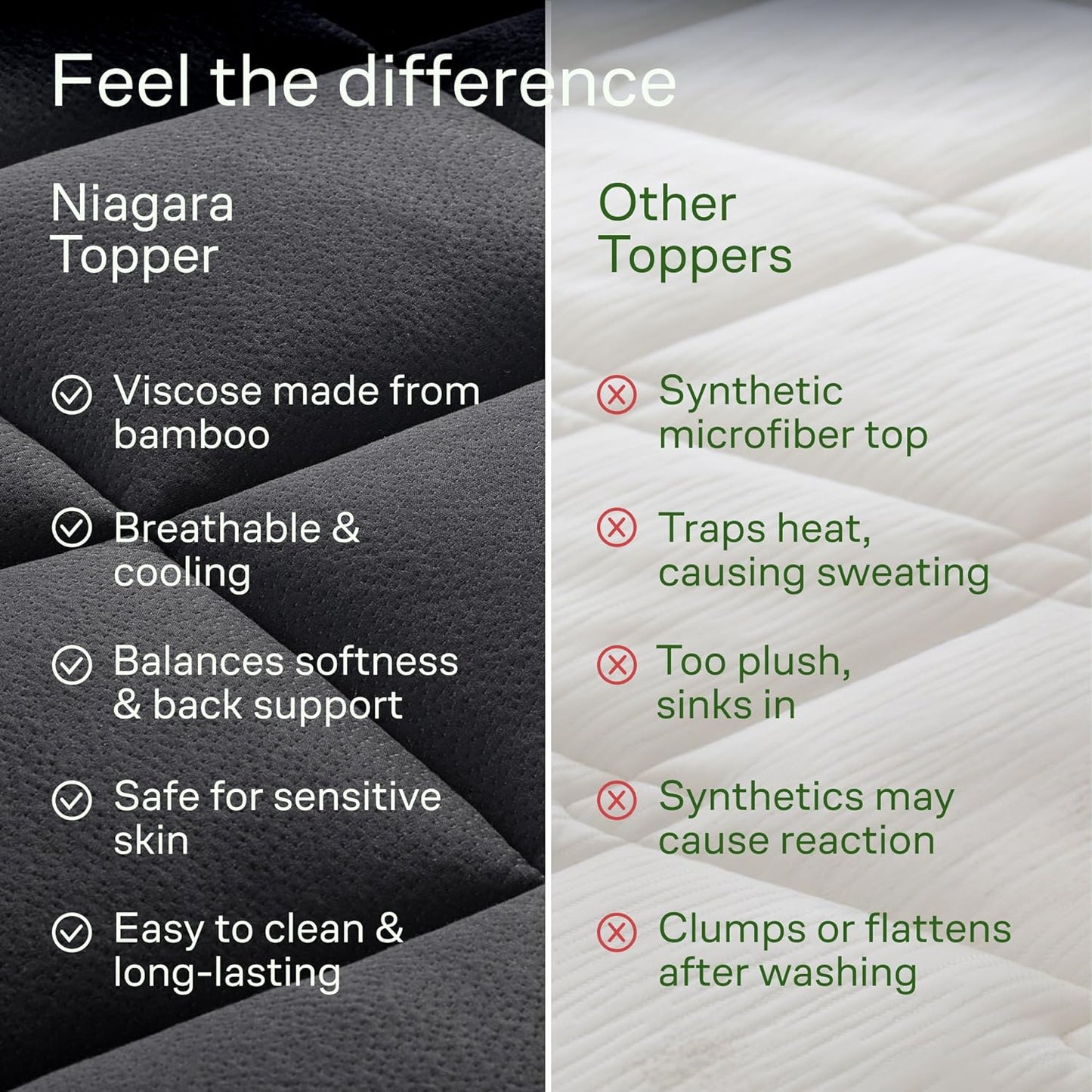 Niagara Sleep Solution Ultra Soft Queen Size Mattress Topper - Rayon Derived from Bamboo Pillow Top Mattress Pad for Back Pain Relief - Naturally Cooling for Hot Sleepers, Green